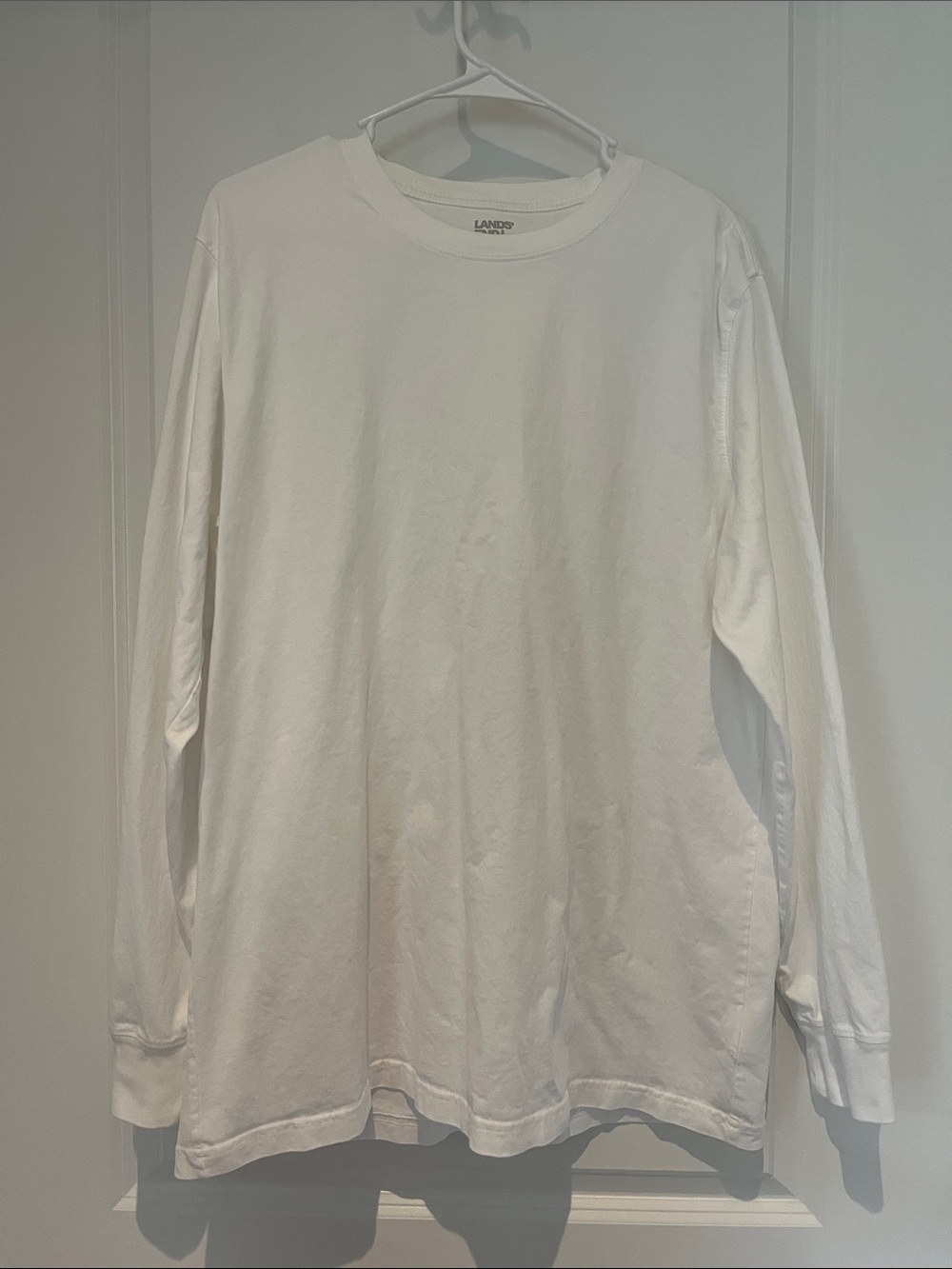 Lands' End Men's Long-Sleeve Crewneck Tee in White